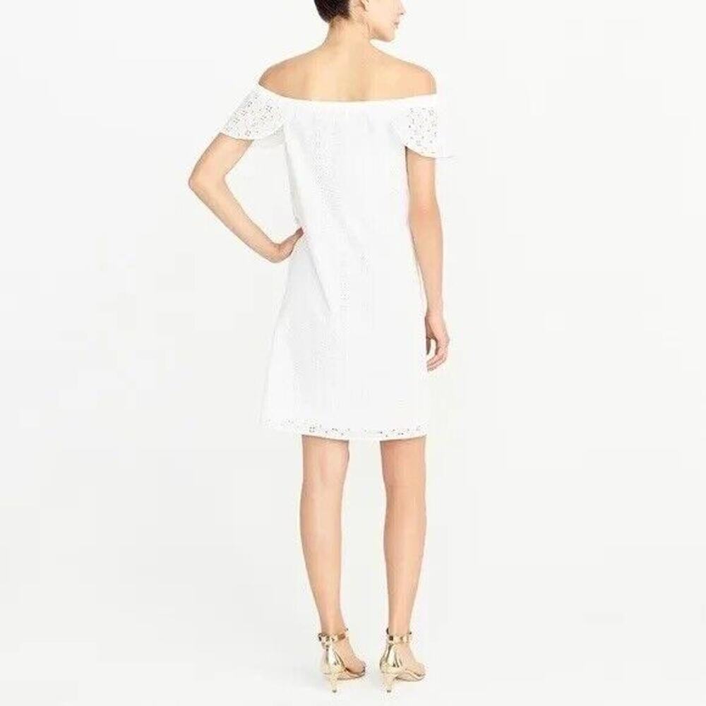 J. Crew Size S Dress White Eyelet Off The Shoulder 100% Cotton Lightweight Lined